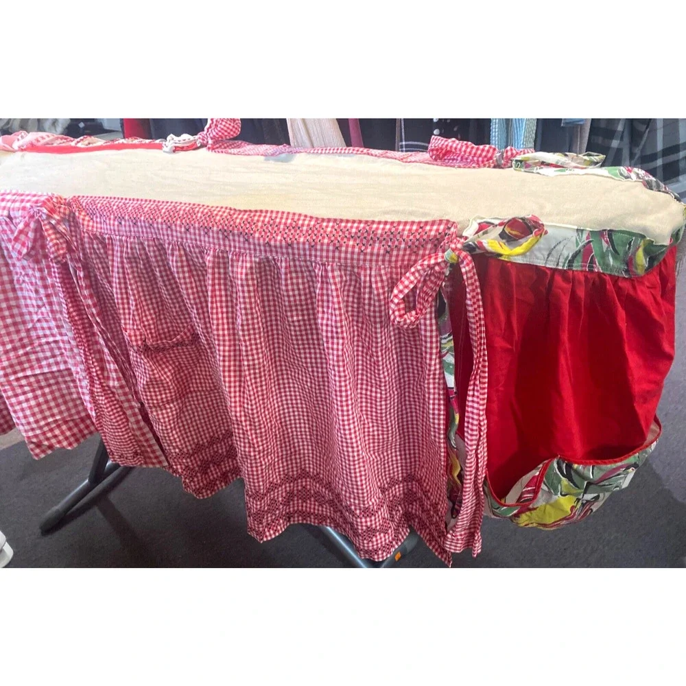 Hand Made Ironing Board Cover Table Runner Made from Vintage Aprons Red White